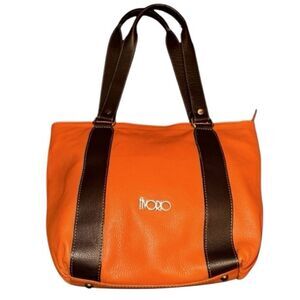 VERA PELLE Purse Brown & Orange Leather Grommet Shoulder Bag